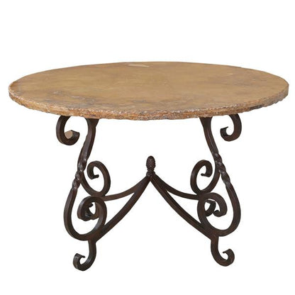 Old World Round Table with Cantera Stone Top & Wrought Iron Base | 29.5 x 48 x