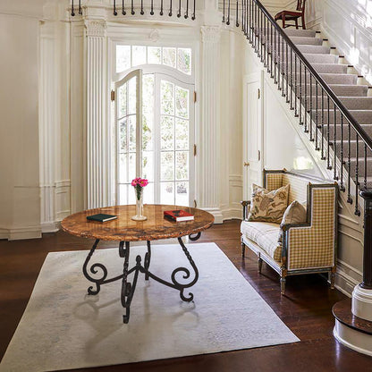 Old World Round Table with Cantera Stone Top & Wrought Iron Base | 29.5 x 48 x