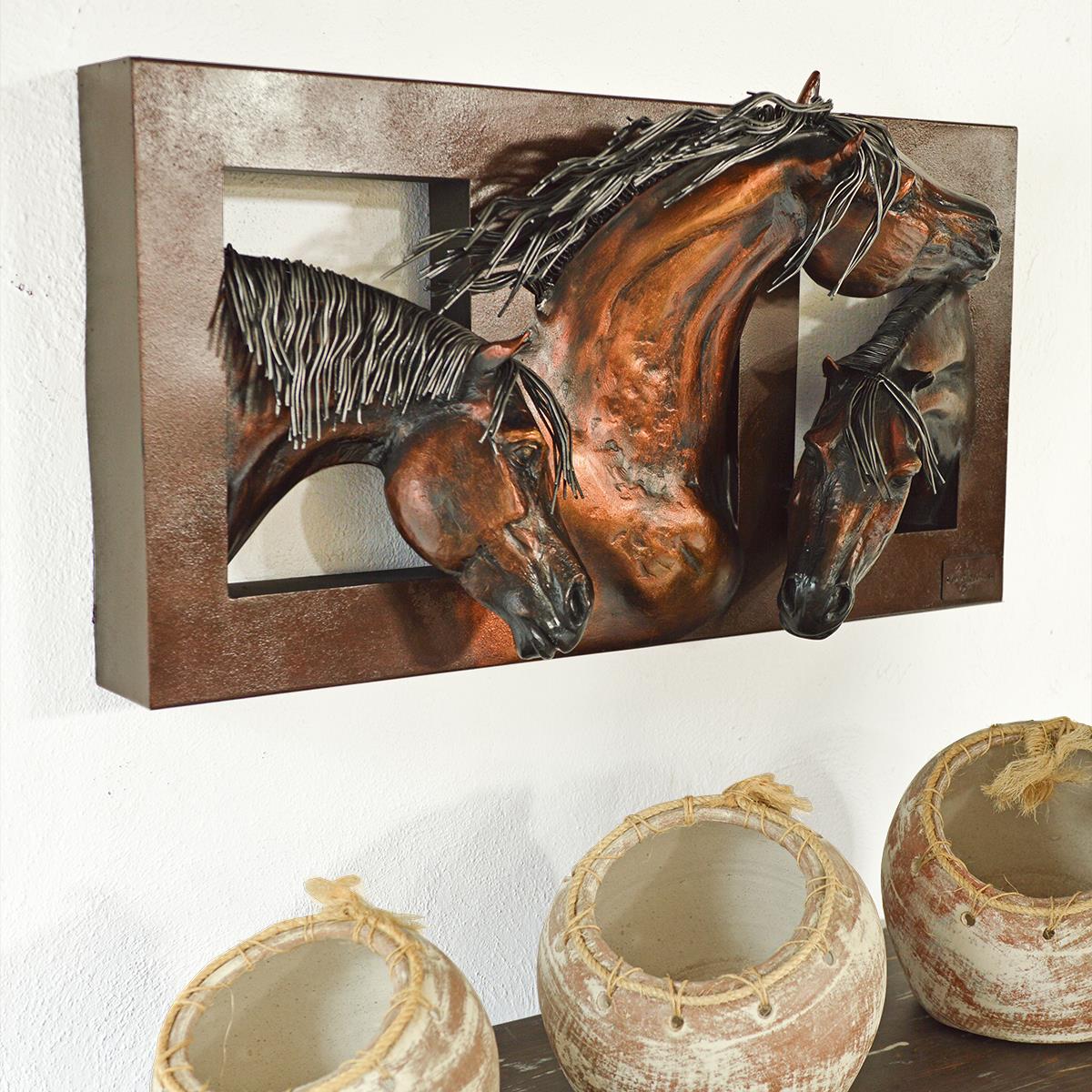 Beauty, Strength & Freedom Horses | Handcrafted Copper Wall Sculpture | Three Running Horses | 38" x 12" x 21"