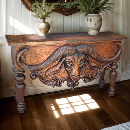 Falfurrias Basin Cape Buffalo,Hand Carved, Head Console