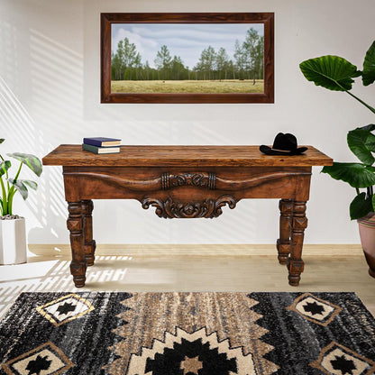 Dog Canyon Console With Longhorn Carving
