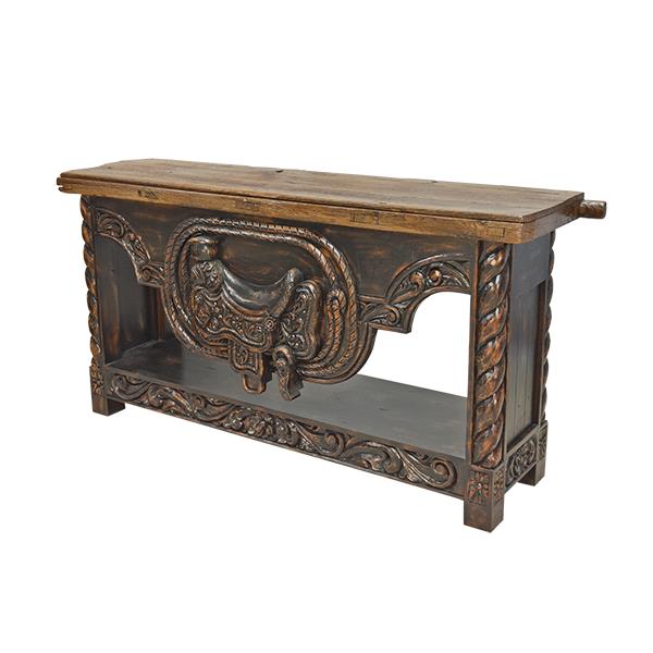 Sunset Canyon Hand Carved Saddle Stand With An Old Door Top Credenza / Console Table - Black