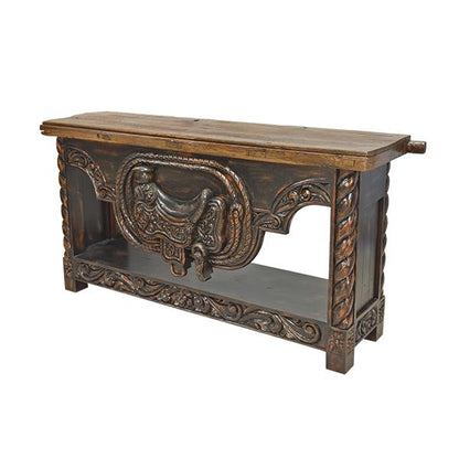 Sunset Canyon Hand Carved Saddle Stand With An Old Door Top Credenza / Console Table - Black