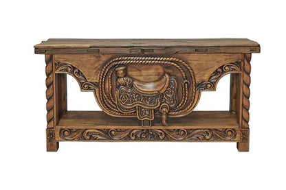 Sycamore Canyon Hand Carved Saddle Stand With An Old Door Top Credenza / Console Table - Natural