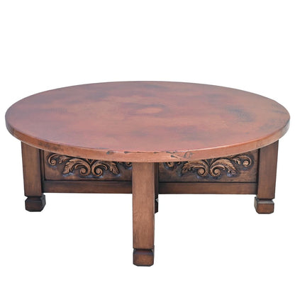Sierra Vista Scroll Round Coffee Table with Copper Top | 21.5 x 54 x 48