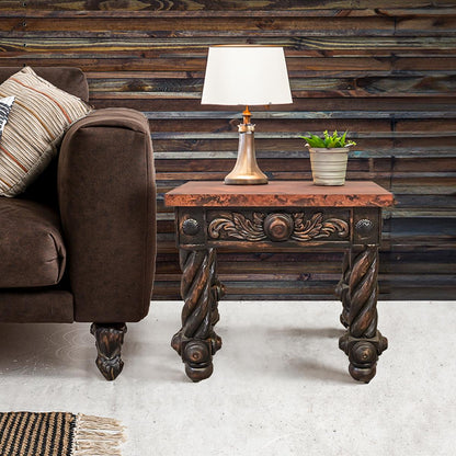 The Spaniards | Rustic Elegance Copper-Top End Tables (2-Pack) with Hand-Carved Bases