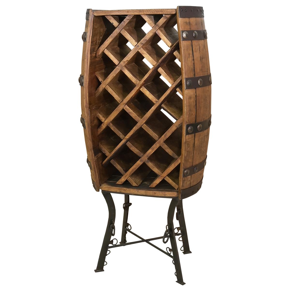 Fine as Wine | Half Barrel Wine Rack on Hand-Forged Steel Base | 22" W x 14" L x 48" H