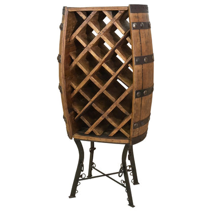 Fine as Wine | Half Barrel Wine Rack on Hand-Forged Steel Base | 22" W x 14" L x 48" H