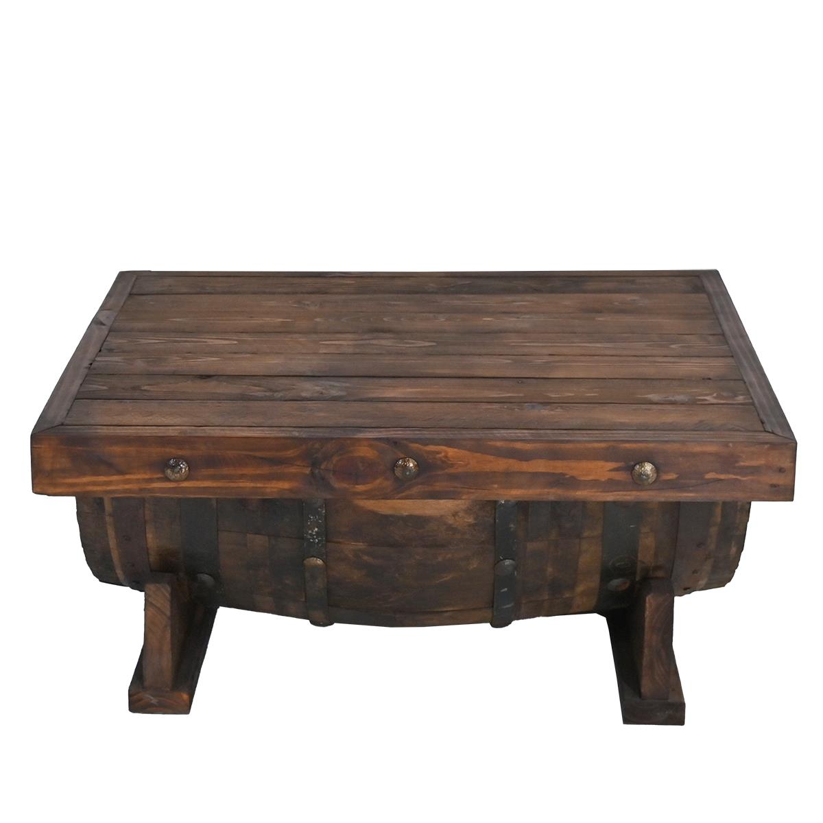 Casual Table with Wine Barrel Wooden top and Half Tequila Barrel Support 27.5" W x 38" L x 16.9" H