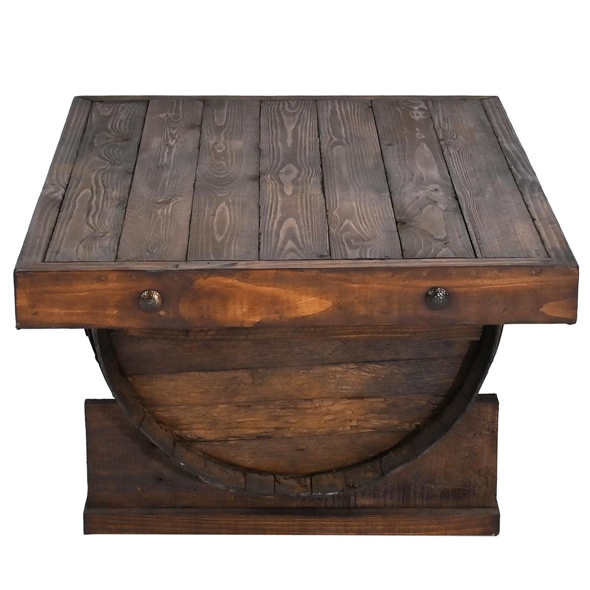 Casual Table with Wine Barrel Wooden top and Half Tequila Barrel Support 27.5" W x 38" L x 16.9" H