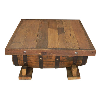 Casual Table with Wine Barrel Wooden top and Half Tequila Barrel Support 54" W x 39" L x 16" H