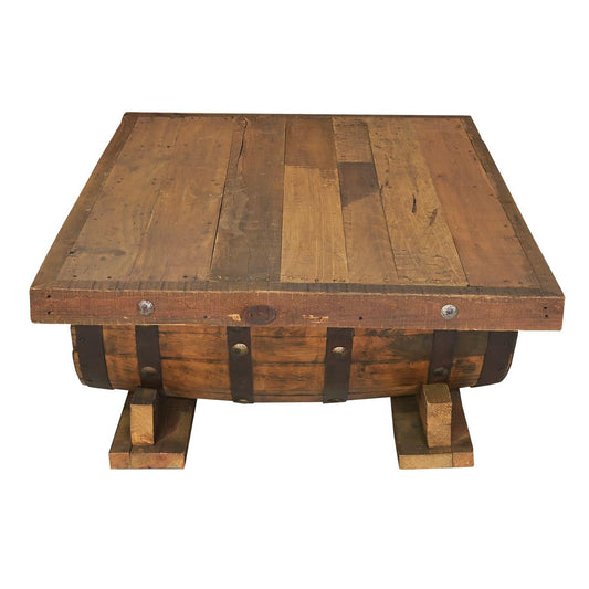 Casual Table with Wine Barrel Wooden top and Half Tequila Barrel Support 54" W x 39" L x 16" H