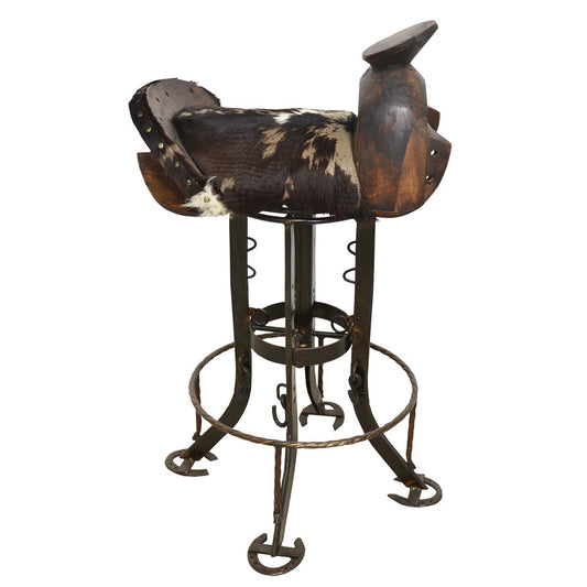 Cowboy's Saddle Swivel Barstool | Handcrafted with an Iron Base & Horseshoe Feet (2 or 3 Pack) 30"