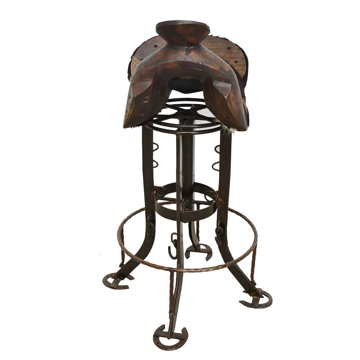 Cowboy's Saddle Swivel Barstool | Handcrafted with an Iron Base & Horseshoe Feet (2 or 3 Pack) 30"