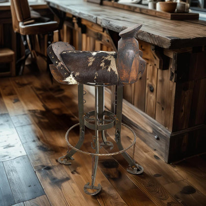 Cowboy's Saddle Swivel Barstool | Handcrafted with an Iron Base & Horseshoe Feet (2 or 3 Pack) 30"