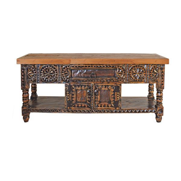 Limestone Hill Old Door Top, Black Wash Finish, Hand Carved Console