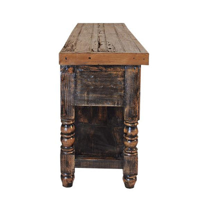 Limestone Hill Old Door Top, Black Wash Finish, Hand Carved Console