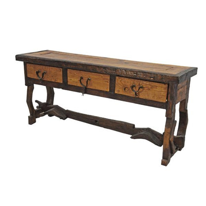 Shadow Hill Three Drawer Yoke Base Credenza / Console Table With Original Spur Pulls