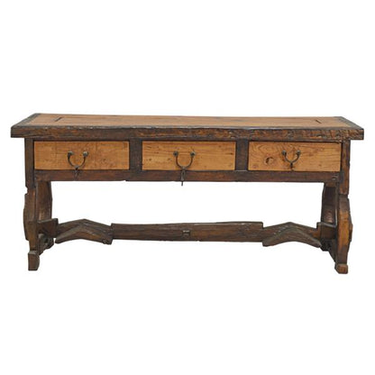 Shadow Hill Three Drawer Yoke Base Credenza / Console Table With Original Spur Pulls
