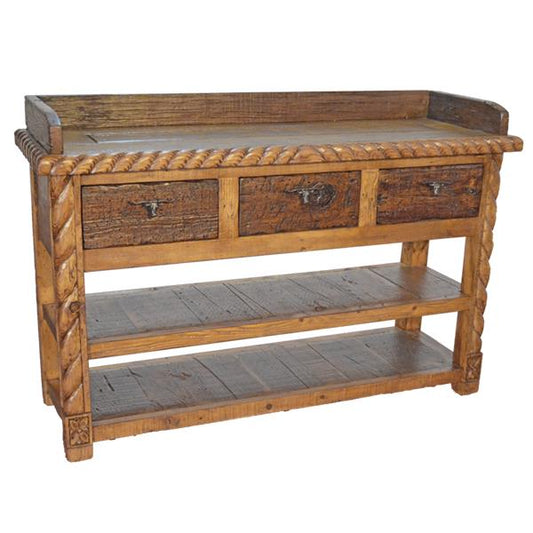 Valley Canyon Hand-Carved Vanity Cabinet With Longhorn Handles