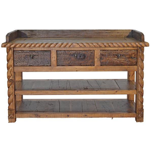 Valley Canyon Hand-Carved Vanity Cabinet With Longhorn Handles