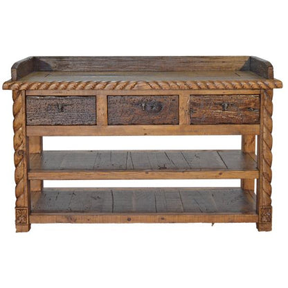 Valley Canyon Hand-Carved Vanity Cabinet With Longhorn Handles