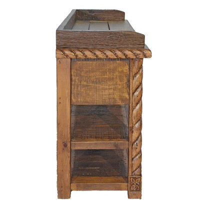 Valley Canyon Hand-Carved Vanity Cabinet With Longhorn Handles