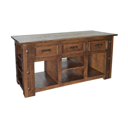 Rattlesnake Hill Solid Wood Plank Kitchen Island With Drawers And Side Shelves