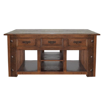 Rattlesnake Hill Solid Wood Plank Kitchen Island With Drawers And Side Shelves