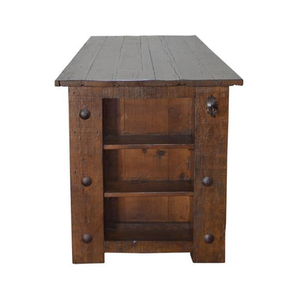 Rattlesnake Hill Solid Wood Plank Kitchen Island With Drawers And Side Shelves