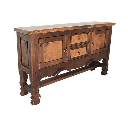Antelope Hill Two Drawer Two Door Yoke Leg Credenza / Console Table With Copper