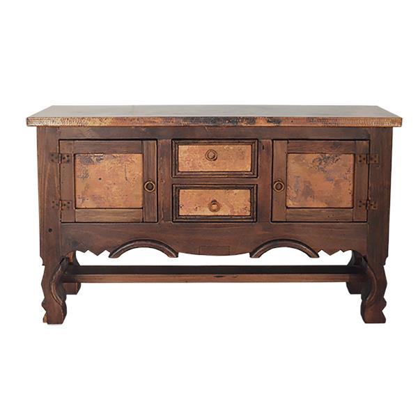 Antelope Hill Two Drawer Two Door Yoke Leg Credenza / Console Table With Copper