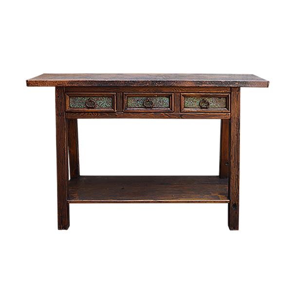 Barrel Mountain Two Level Credenza / Console Table With Copper Top And Drawers