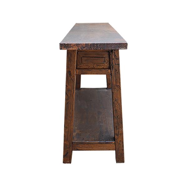 Barrel Mountain Two Level Credenza / Console Table With Copper Top And Drawers