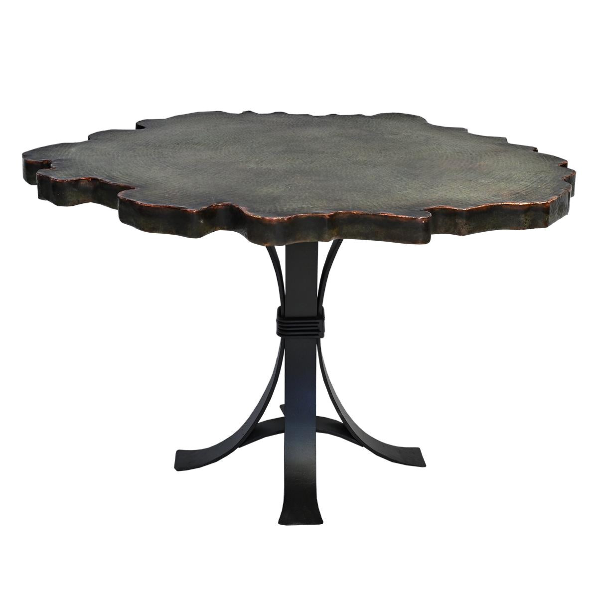 Natural Verde Round Cobre Dining Table | Handcrafted Green Copper Top & Iron Base