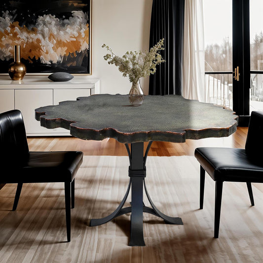 Natural Verde Round Cobre Dining Table | Handcrafted Green Copper Top & Iron Base