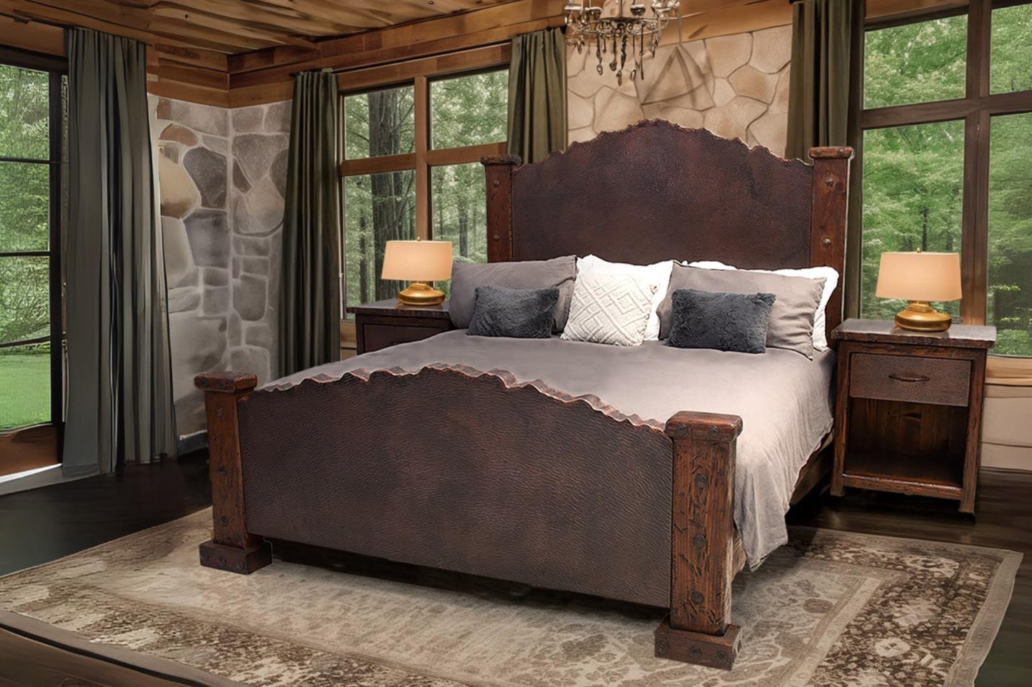 Sky Ridge Rustic Bedroom Set With Copper Live Edge Headboard & Footboard - Includes Full Service Delivery