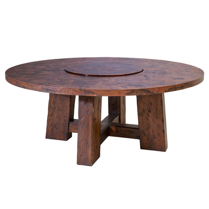 Granada Round Dining Table | Handcrafted Copper Top & Wooden Base | Revolving Server
