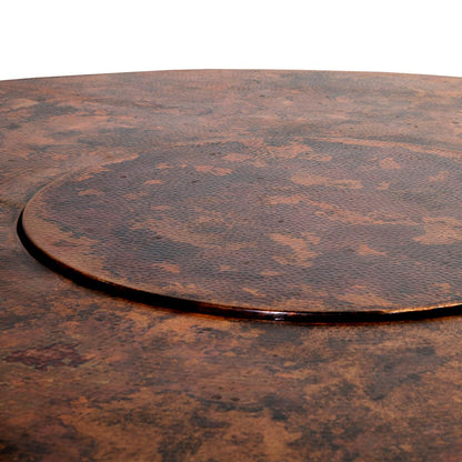Seville Round Dining Table | Handcrafted Copper Top & Ornate Hand-Carved Wood Base | Revolving Server