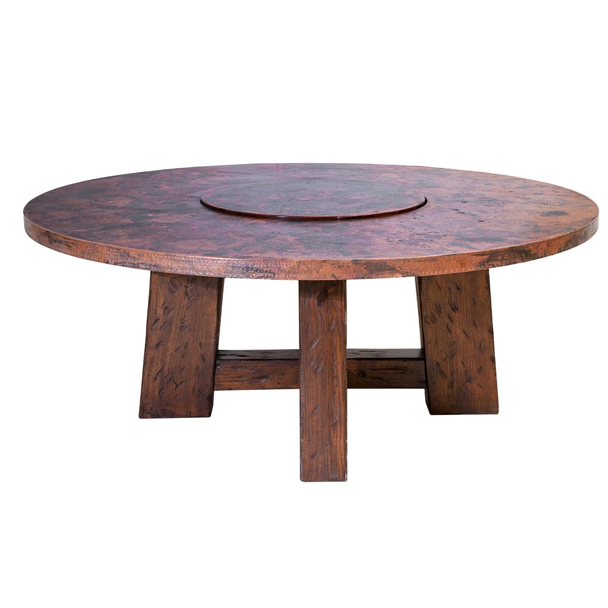 Granada Round Dining Table | Handcrafted Copper Top & Wooden Base | Revolving Server