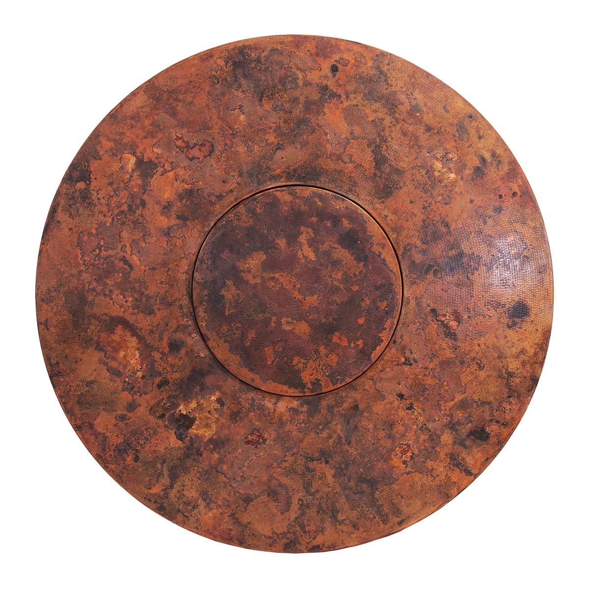 Seville Round Dining Table | Handcrafted Copper Top & Ornate Hand-Carved Wood Base | Revolving Server