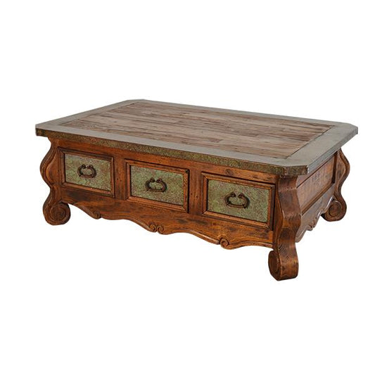 Verde Patina 6-Drawer Copper Coffee Table | 23 x 37 x 53