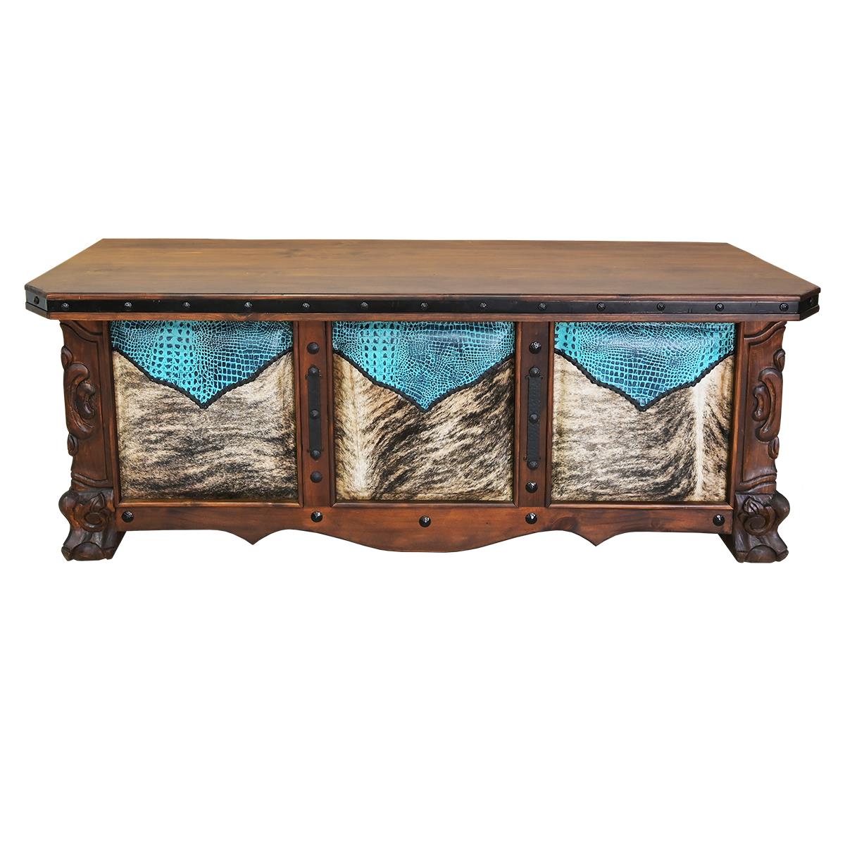 Azul Croc Executive Desk | Cowhide & Embossed Turquoise Crocodile Panels