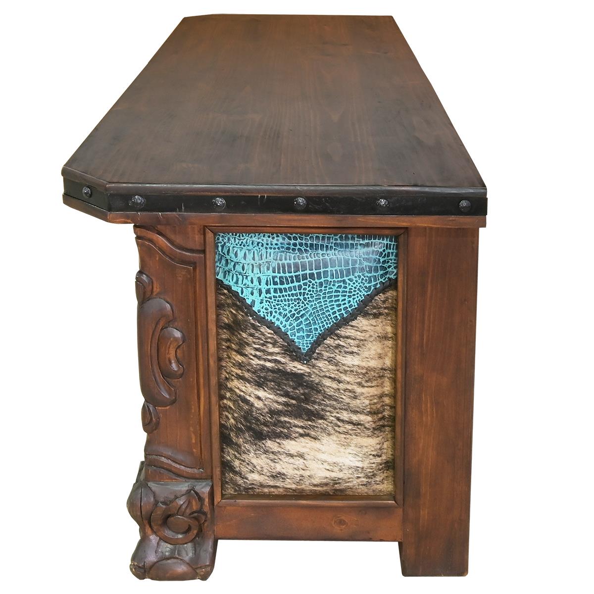 Azul Croc Executive Desk | Cowhide & Embossed Turquoise Crocodile Panels