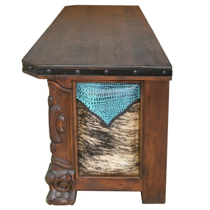Azul Croc Executive Desk | Cowhide & Embossed Turquoise Crocodile Panels