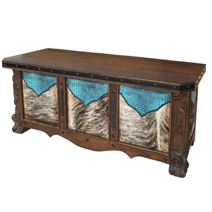 Azul Croc Executive Desk | Cowhide & Embossed Turquoise Crocodile Panels