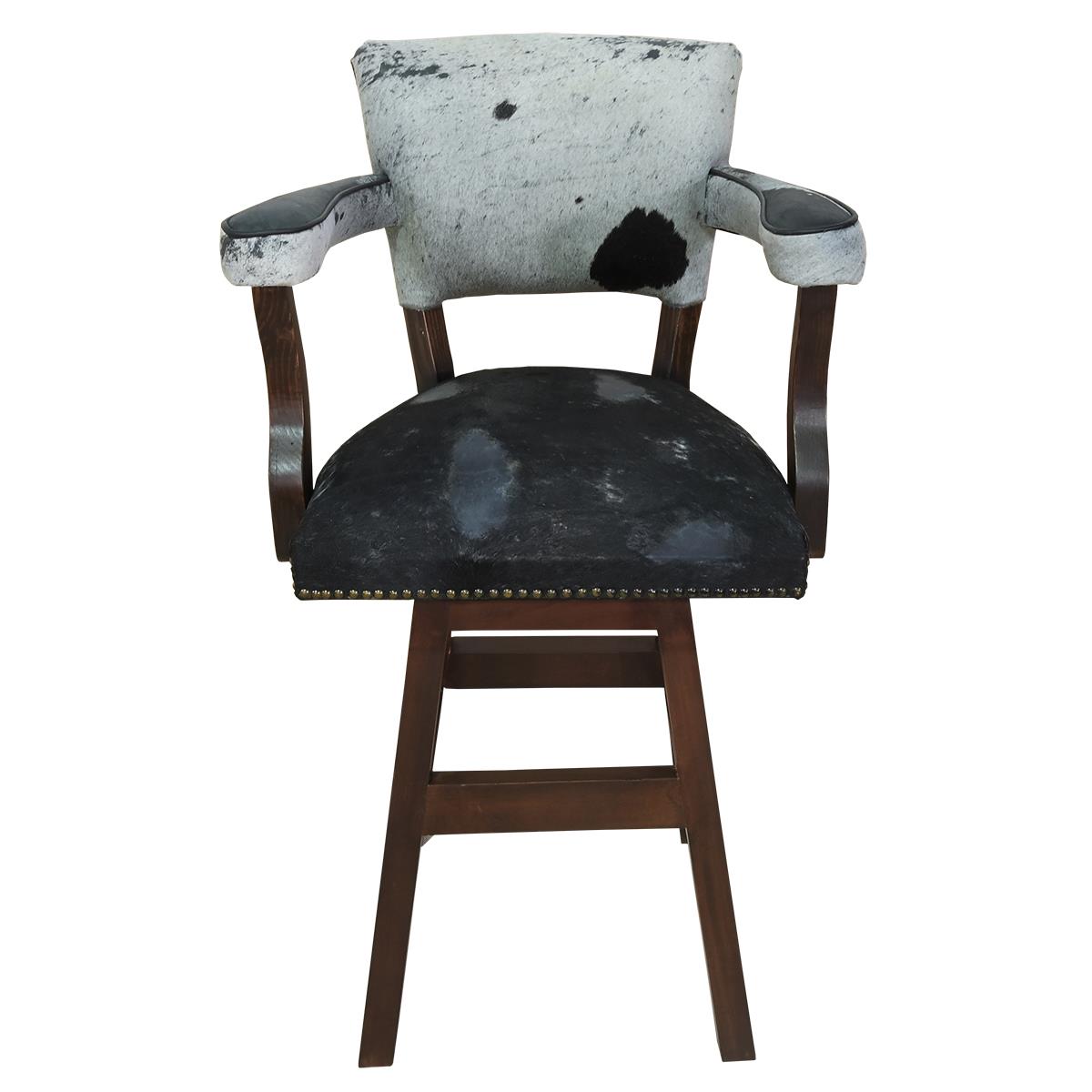 Black & White Acid Washed Cowhide Swivel Barstool with Back & Arms (2 or 3 Pack) 30"