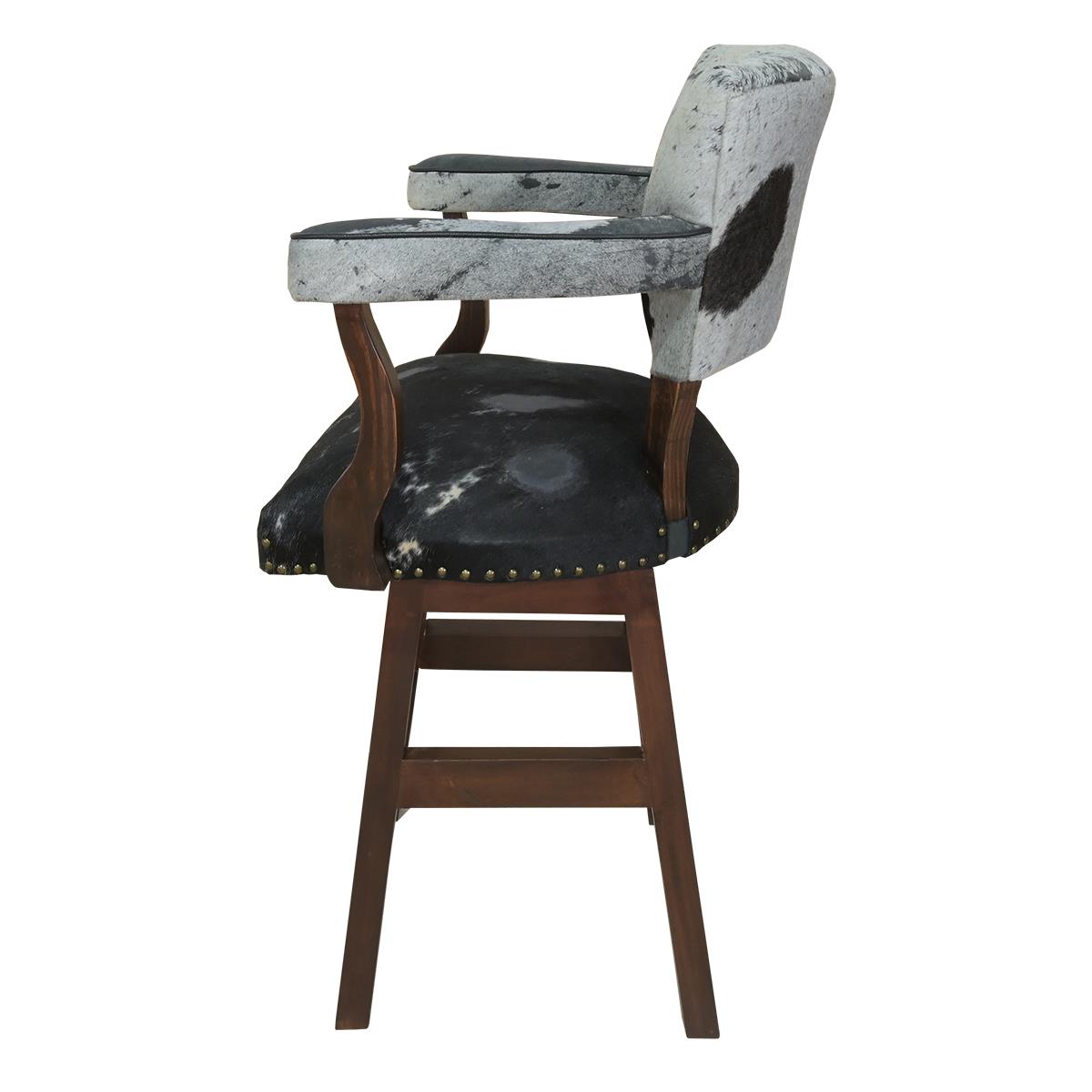 Black & White Acid Washed Cowhide Swivel Barstool with Back & Arms (2 or 3 Pack) 30"