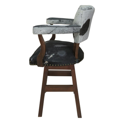 Black & White Acid Washed Cowhide Swivel Barstool with Back & Arms (2 or 3 Pack) 30"
