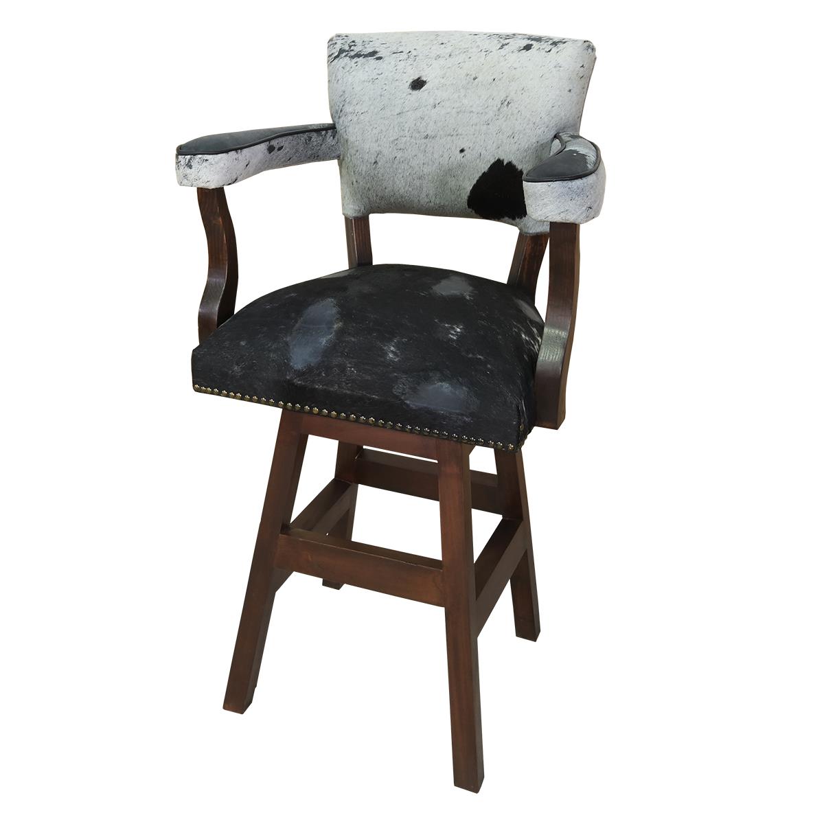 Black & White Acid Washed Cowhide Swivel Barstool with Back & Arms (2 or 3 Pack) 30"